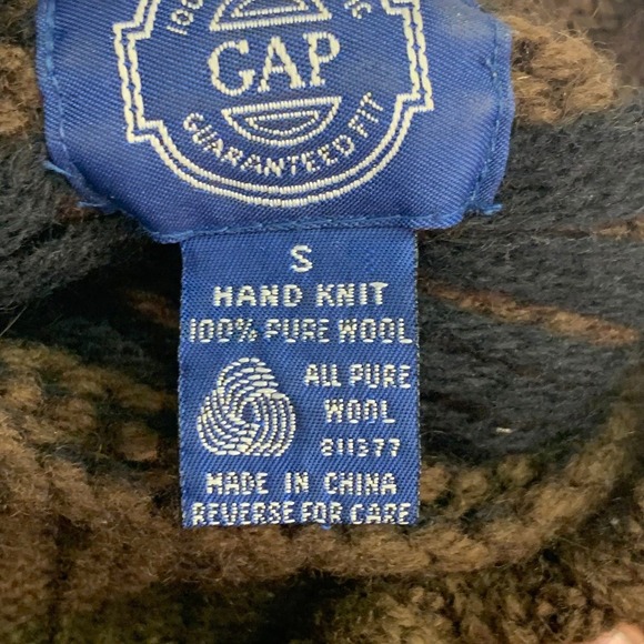 Gap Vintage Wool Brown Fair Isle Chunky Knit Turtleneck Sweater Pullover Size S - Picture 10 of 13